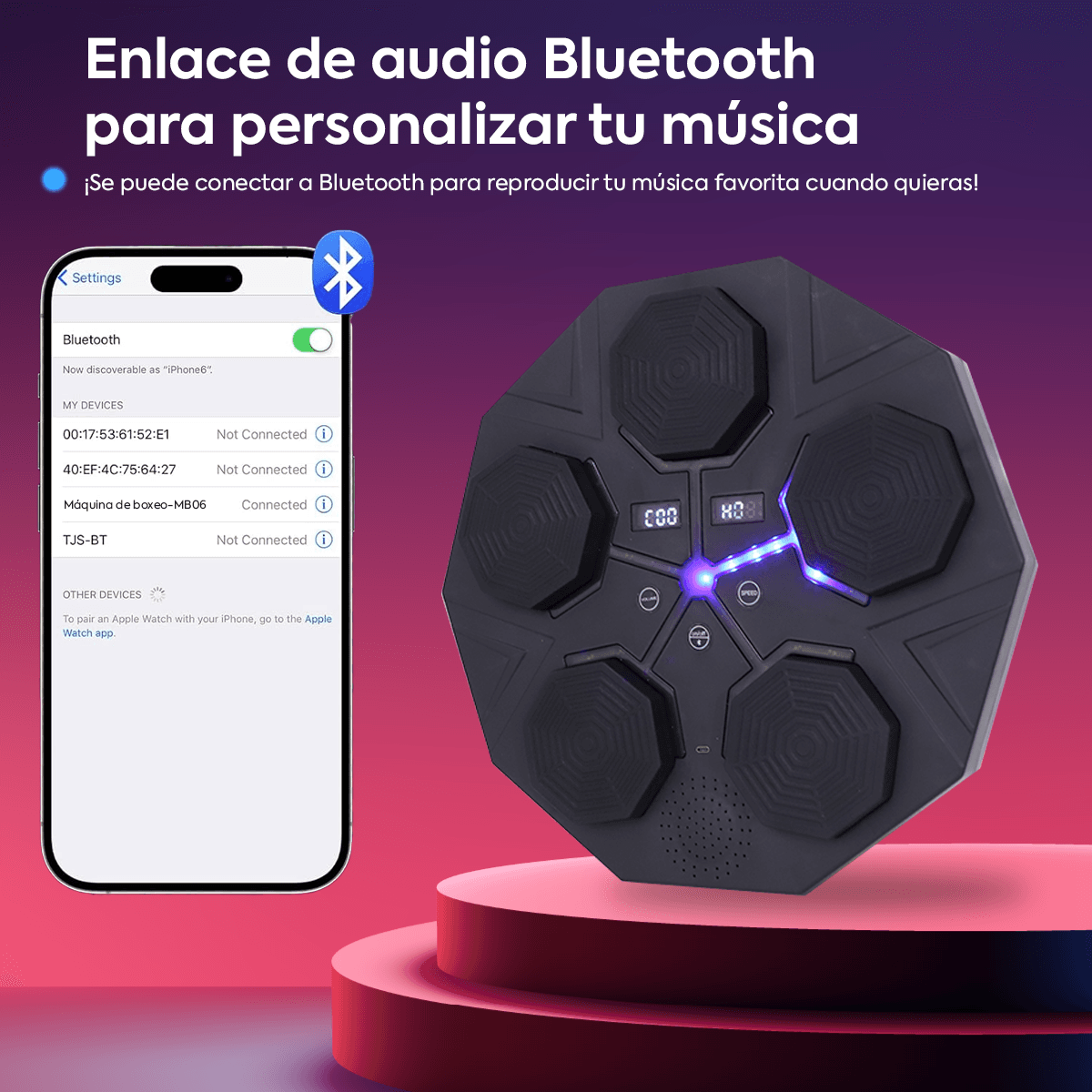 Máquina de Boxeo Inteligente con Bluetooth para Música con Luz Led Rock Gym